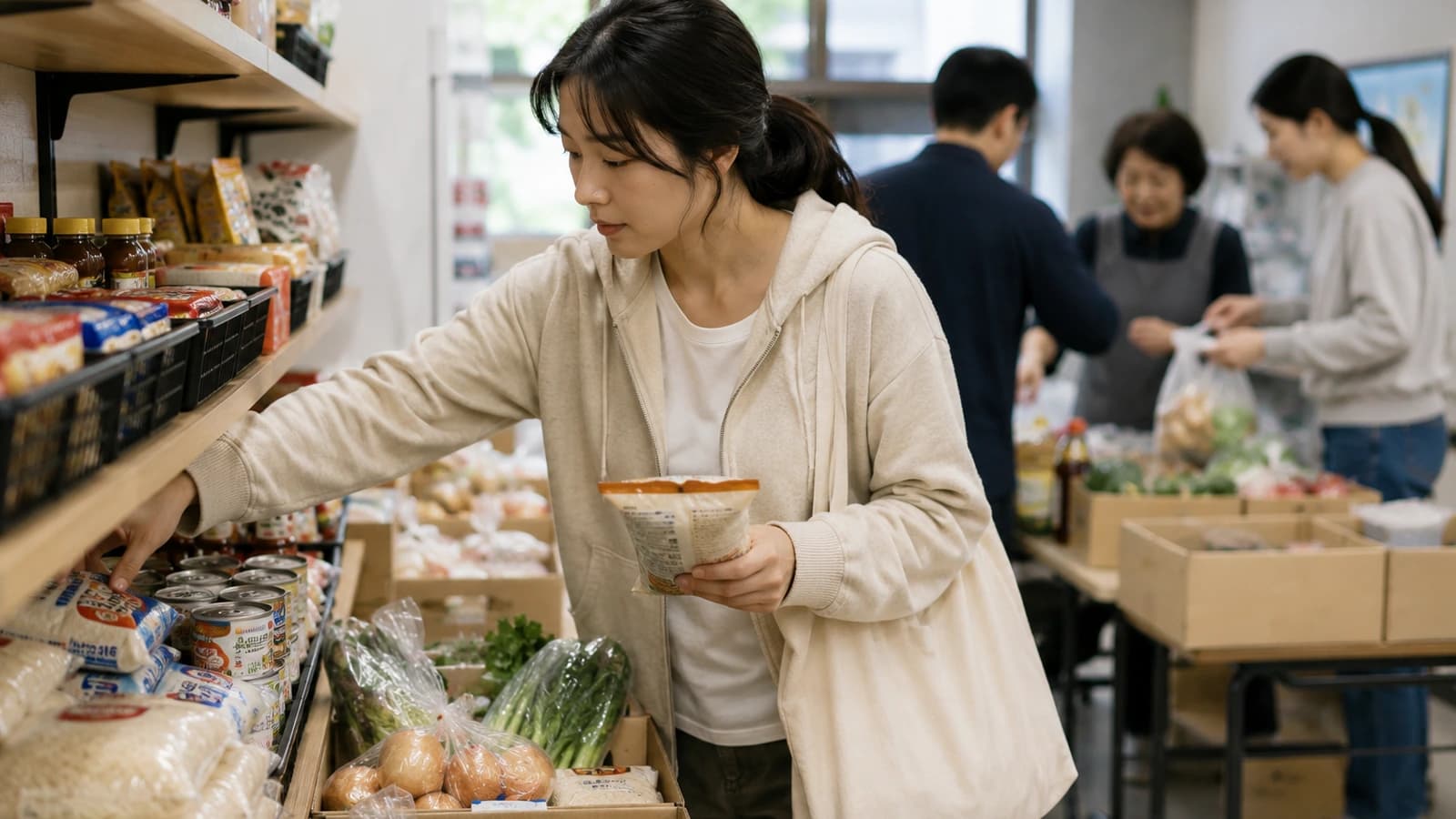 생활지원 식품을 살펴보는 시민