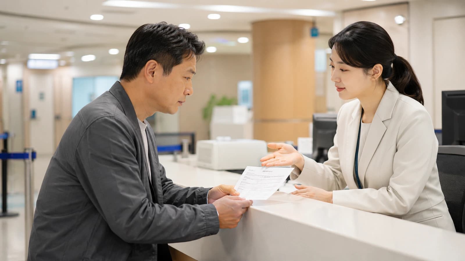 병원비 영수증과 의료급여 본인부담을 확인하는 시민