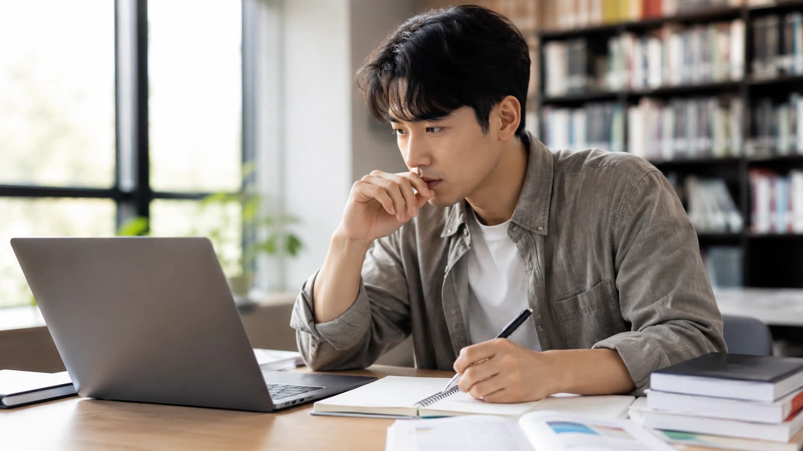 직업훈련 과정을 비교하며 수강 계획을 세우는 성인