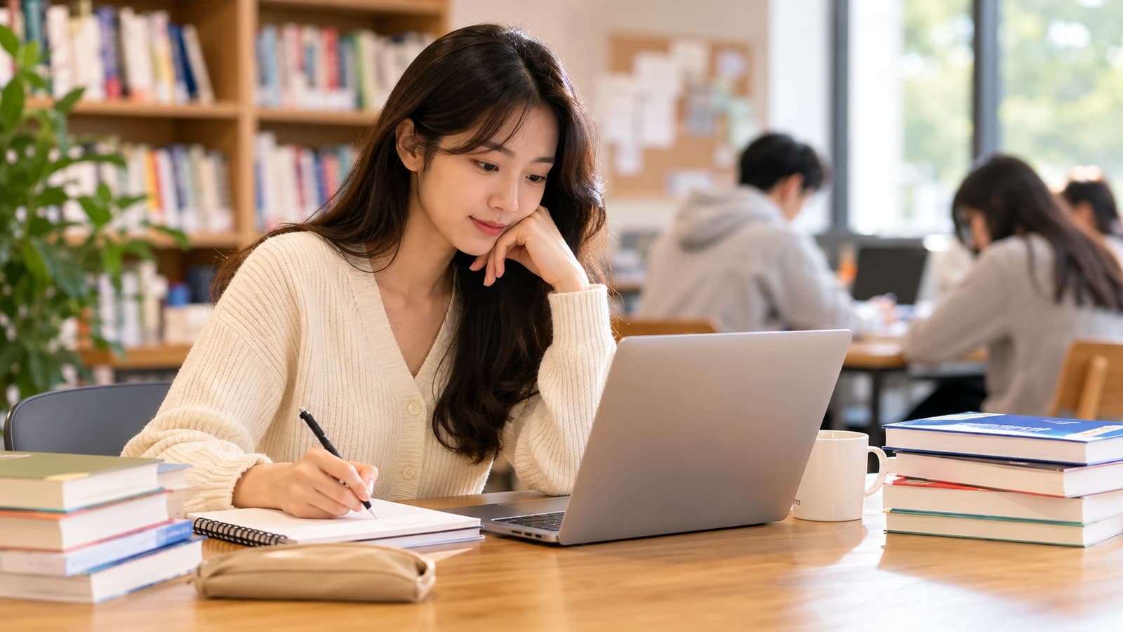 대학생이 학업 일정과 진로 계획을 함께 살펴보는 모습
